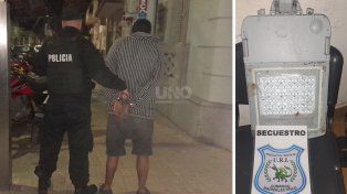 El delincuente detenido junto a luminaria recuperada