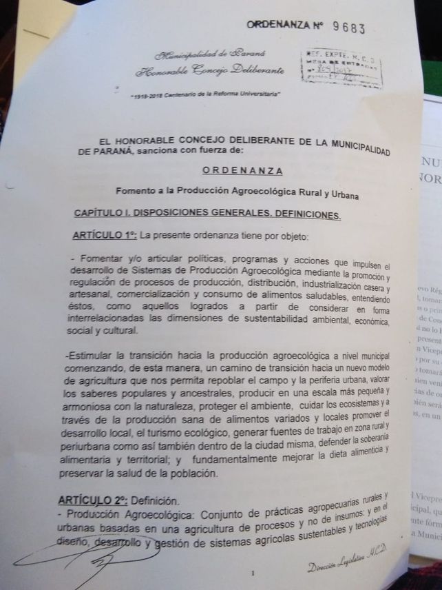 Quedó firme la Ordenanza que promueve la Agroecología en Paraná
