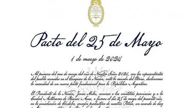 El Pacto de Mayo fue presentado por Javier Milei el 1 de marzo