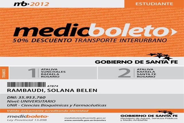 Avanza la implementación del medio boleto estudiantil 2012 para el territorio provincial
