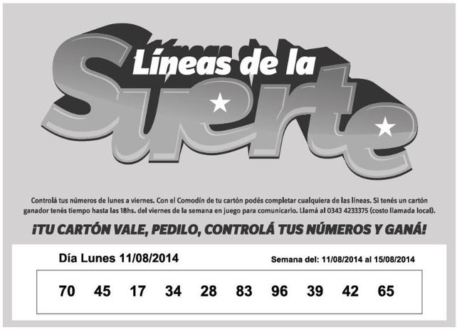 Números que pertenecen al LUNES 11 AGOSTO de 2014.