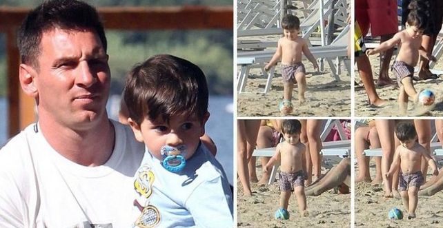 Thiago Messi ya hace sus primeras gambetas en la playa