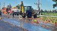 La carga de sandía terminó en la cinta asfáltica de la ruta 14 en la mañana de este jueves. La carga de sandía terminó en la cinta asfáltica de la ruta 14 en la mañana de este jueves.