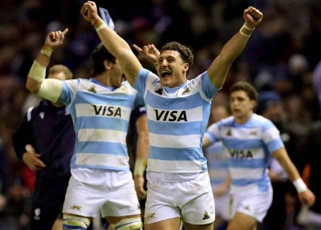 Rodrigo Isgró festeja una victoria épica. Los Pumas vencieron a Escocia en Murrayfield en su segundo partido de la ventana de noviembre 2025.