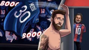 El meme con Messi arrojando la camiseta de PSG y atrás Insúa ofreciéndole la 10 de San Lorenzo.