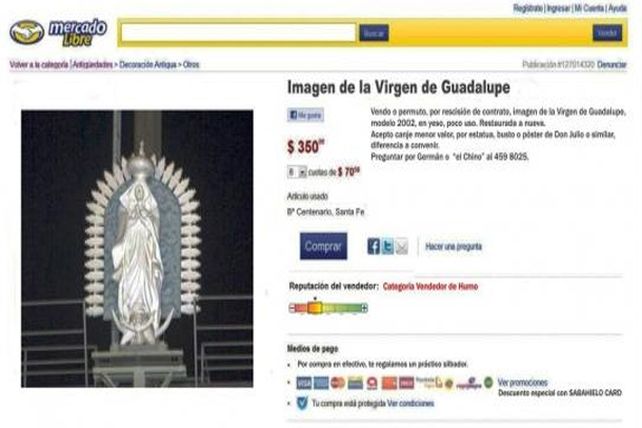Continúan las bromas: ofertan la imágen de la Virgen de Colón en un sitio de internet