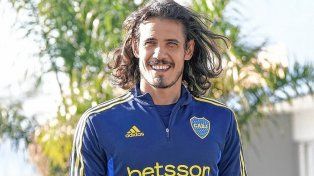 Cavani feliz en su primer entrenamiento.
