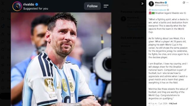 Una leyenda de Brasil se rinde ante Messi: Qué jugador, a sus 39 años aún muestra la misma pasión por la camiseta argentina