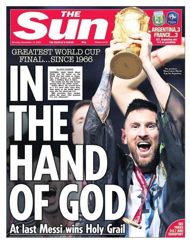 En la mano de Dios tituló la prensa británica elogiando a Lionel Messi