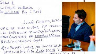Jorge Julián Christe solicitó, de puño y letra, la excarcelación la Sala Penal del STJ. De no resolverse, prevé presentar un habeas corpus.