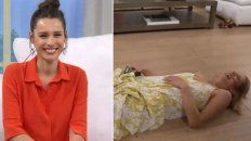 Pampita sonríe después de que la panelista Paula Galloni se cayera del skate. Pampita sonríe después de que la panelista Paula Galloni se cayera del skate.