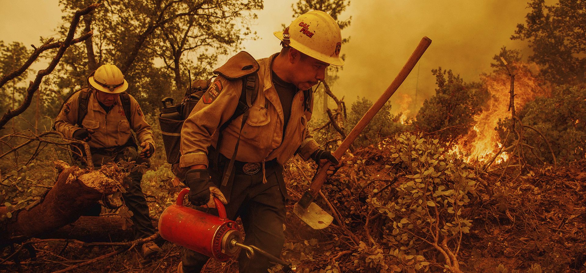 Los bomberos luchan contra las llamas del Oak Fire en el condado no incorporado de Mariposa, California, el domingo 24 de julio de 2022.