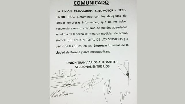 Paraná: Paran los colectivos si no abonan sueldos atrasados