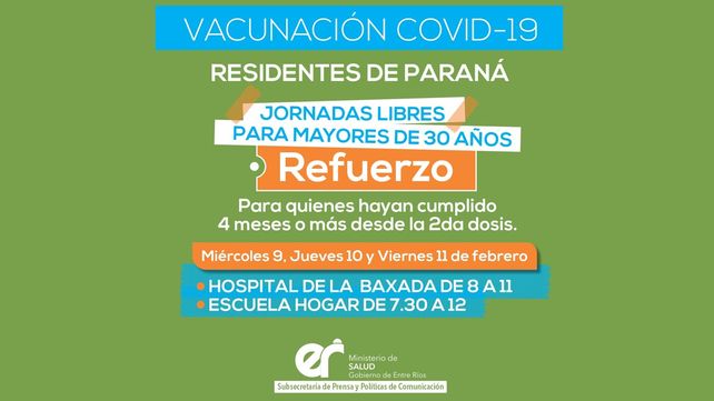 Vacunación contra Covid-19: jornada de refuerzo en Paraná&nbsp;