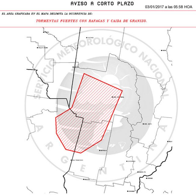 Rige un alerta por tormentas fuertes que abarca a la ciudad de Santa Fe