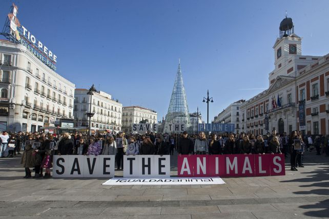 Puerta del sol. Lugar donde marcharon ayer defensores de animales.