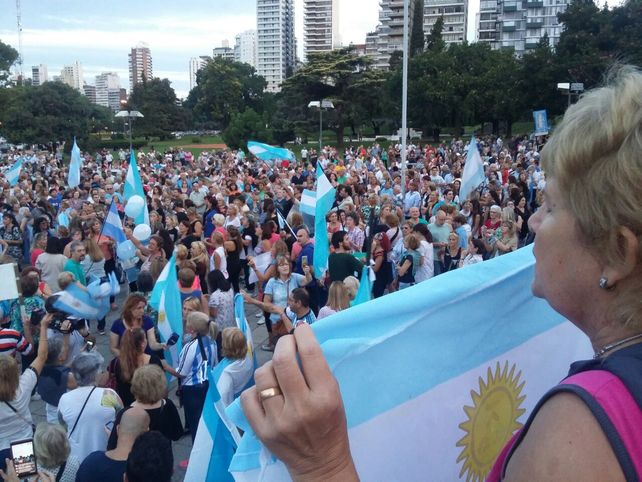 Las banderas argentinas se multiplicaron en la manifestación en Rosario.&nbsp;