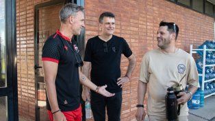 Lucas Bernardi, Ignacio Boero y Matías Messi, en el predio de Newells de Bella Vista.&nbsp;