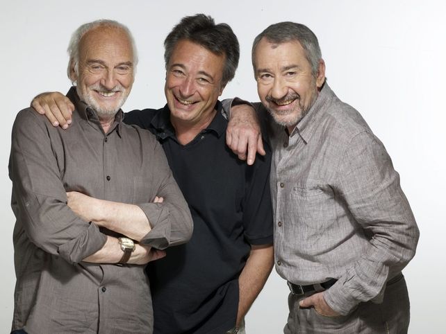 Héctor Alterio, Oscar Martínez y Sacristán en la obra "Dos menos" (2008).