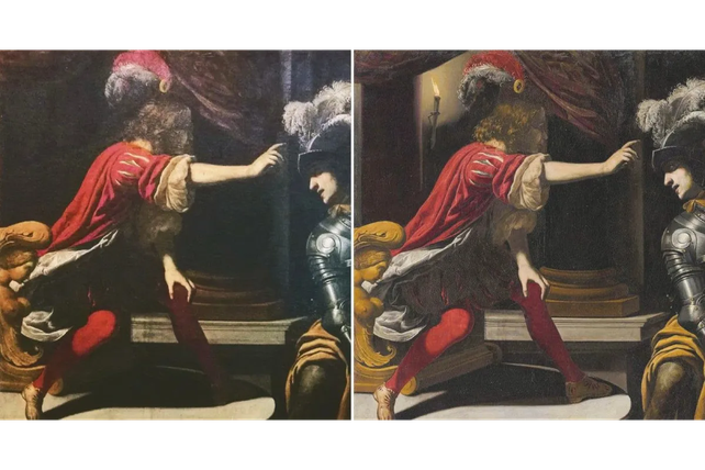 A la izquierda la obra original robada hace 10 años; a la derecha, la que tenía Sgarbi, y que él alega es una copia de la primera. La diferencia es la antorcha del fondo, pero podría haber sido pintada a posteriori. 