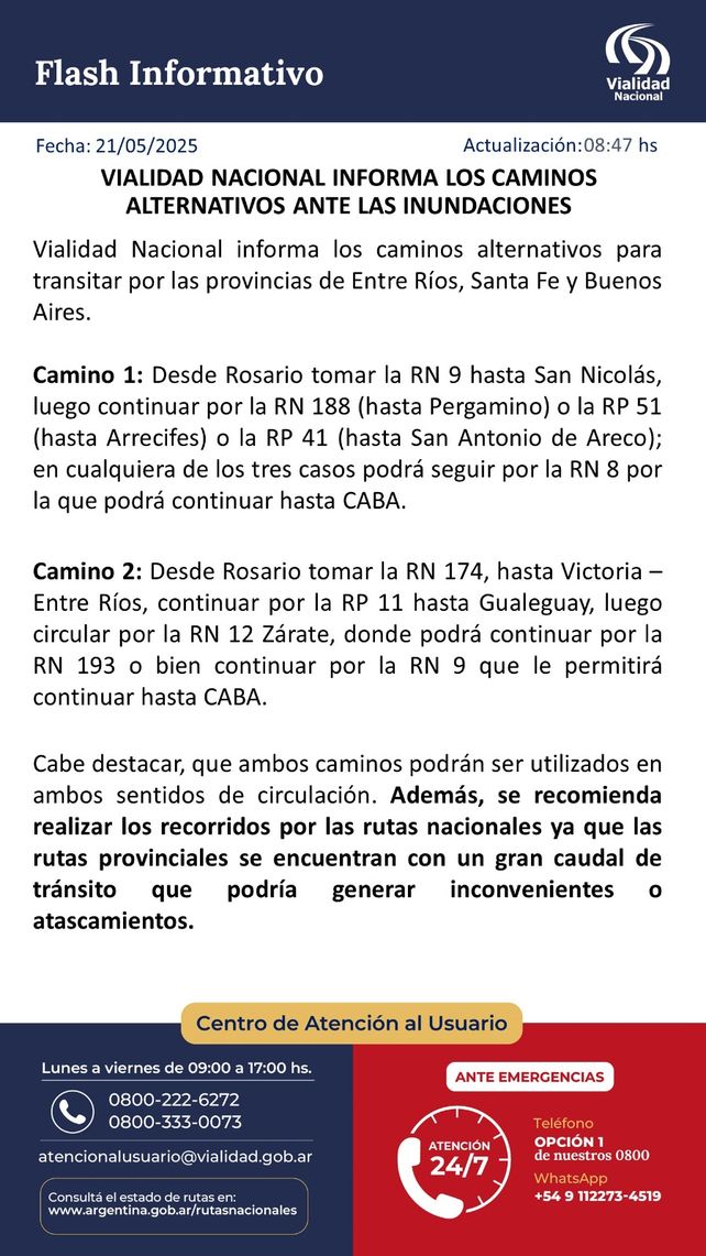 La autopista a Buenos Aires sigue cortada: ya no hay agua sobre la calzada, pero revisan el estado de los puentes