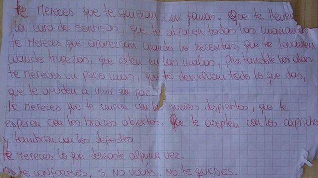 La carta que leía por las mañanas Ailín antes de que su ex novio la asesinara