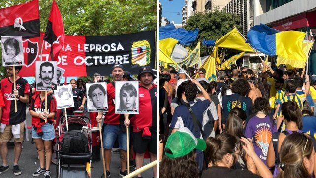 Las hinchadas de Central y Newells estuvieron presentes en la marcha del 24 de marzo