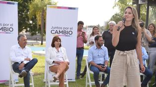 Los presidentes de los socios principales de Juntos por el Cambio, en una actividad de campaña en octubre con Carolina Losada.&nbsp;