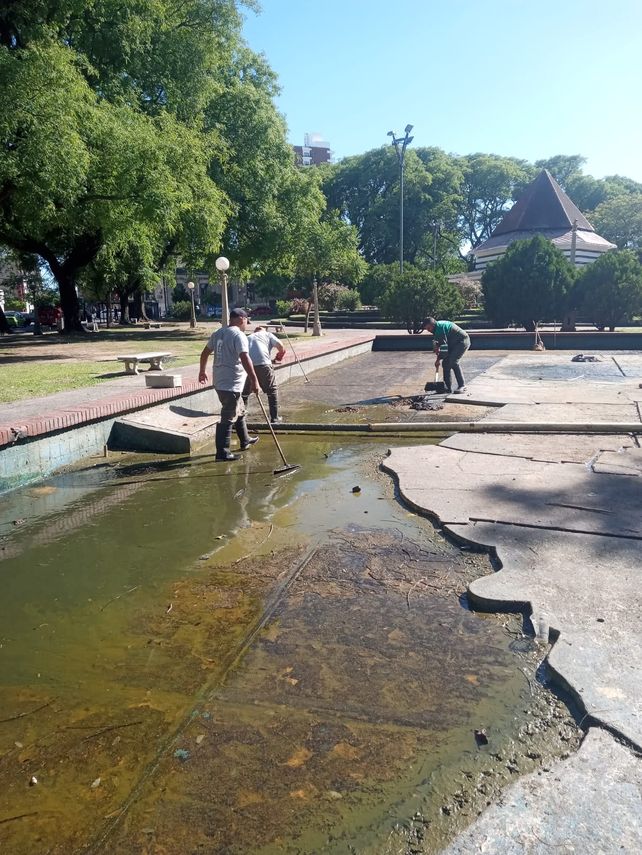 Realizan una limpieza integral en la fuente de El Palomar