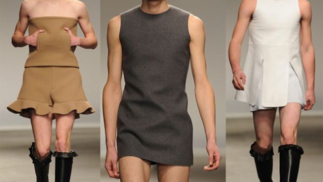 Versace presentó su nueva colección de vestidos y enteritos para hombres