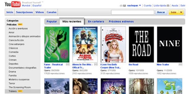 YouTube negocia con las productoras de Hollywood para alquilar pel&iacute;culas