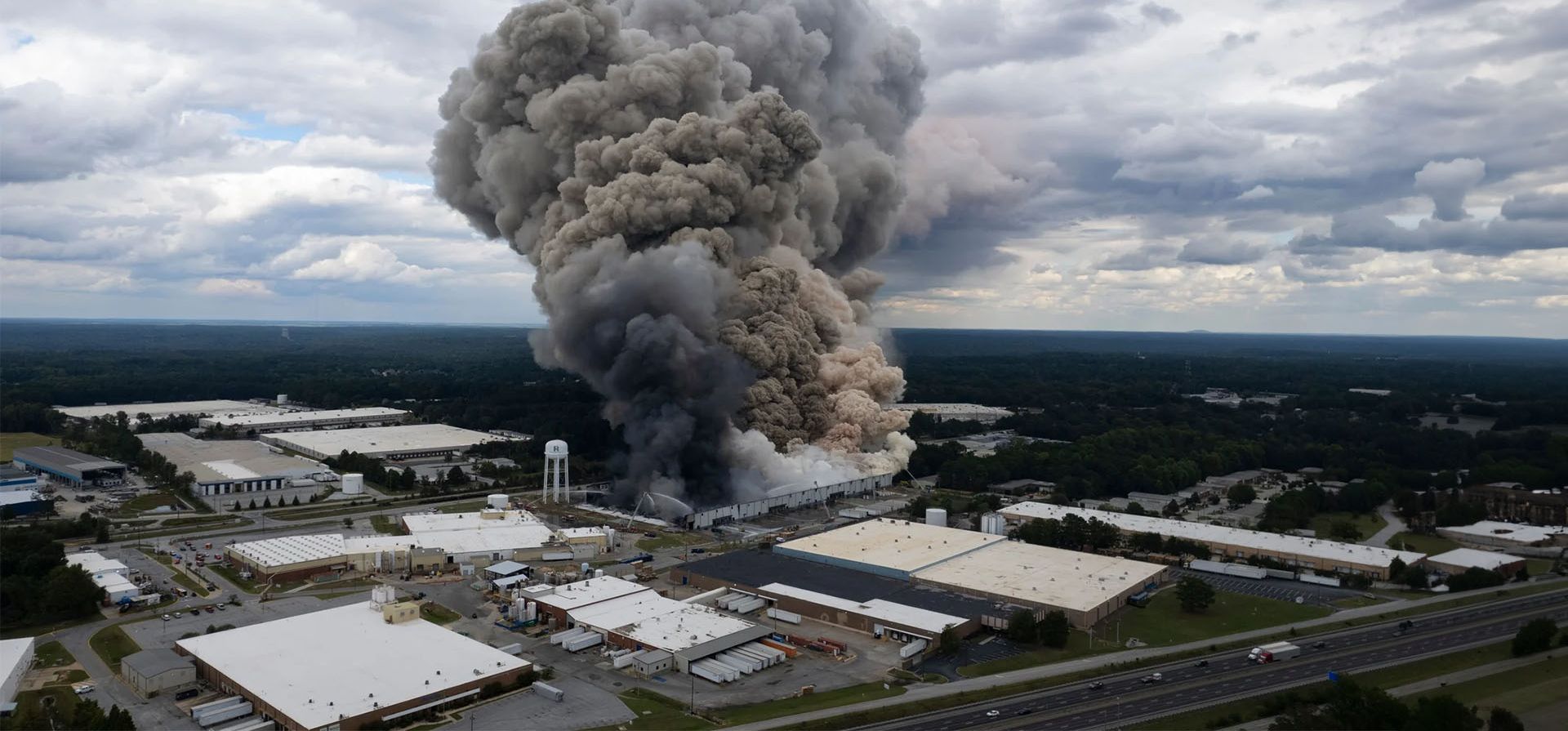 El humo se eleva desde una fábrica de productos químicos en Georgia. Un aspersor en la planta de BioLab funcionó mal, lo que provocó que el agua se rociara sobre un producto químico y formara una gran reacción que provocó un incendio, Conyers, Estados Unidos. Fotografía: Ben Gray/AP El humo se eleva desde una fábrica de productos químicos en Georgia. Un aspersor en la planta de BioLab funcionó mal, lo que provocó que el agua se rociara sobre un producto químico y formara una gran reacción que provocó un incendio, Conyers, Estados Unidos. Fotografía: Ben Gray/AP