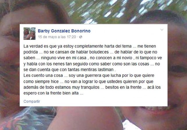 La madre del nene muerto a golpes por el padrastro defendió a su pareja en Facebook