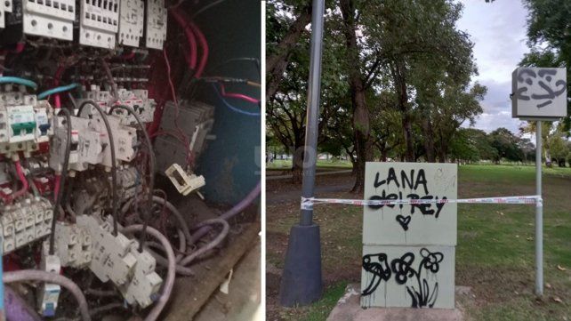 El tablero de iluminación vandalizado en el Parque Federal.