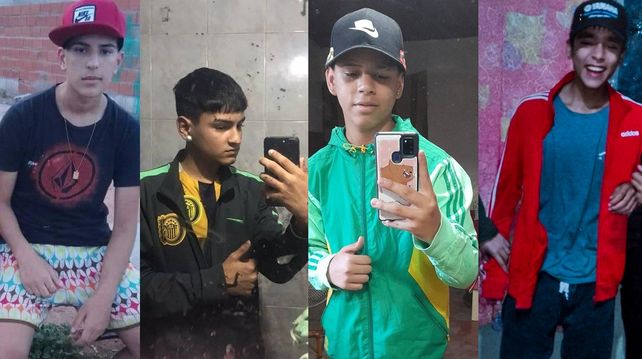 Laureano, Valentín, Eric y Milton, amigos asesinados en los Fonavi de Rouillón y Seguí entre octubre de 2022 y septiembre de 2023. 