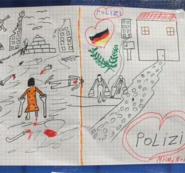 El dibujo de un chico sirio conmovió hasta las lágrimas a los miembros de la policía alemana