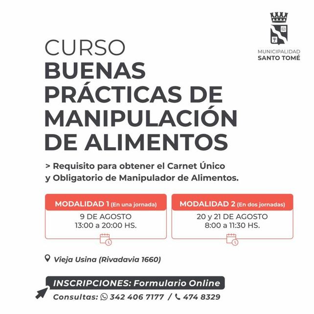 Inscripción abierta para un nuevo Curso de Manipulación de Alimentos Inscripción abierta para un nuevo Curso de Manipulación de Alimentos
