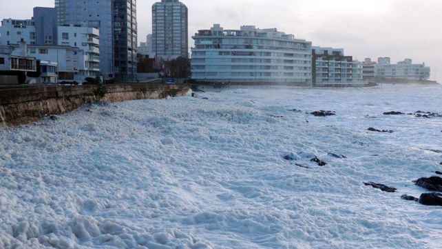 Una oleada de espuma sorprendió a la costa de Punta del Este