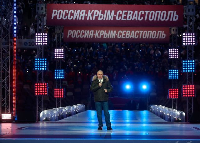 Acto en Moscú. El presidente de Rusia ayer al conmemorar la anexión de la península ucraniana de Crimea.&nbsp; 