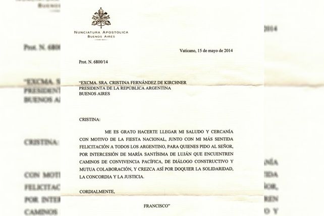 En una carta a Cristina, el Papa reza por caminos de convivencia pacífica