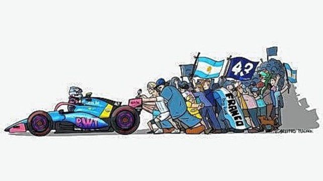 Franco Colapinto eligió la ilustración de Carlitos Percara y lo llevará en su termo por el mundo.
