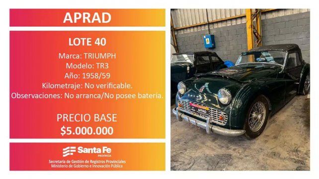 El auto de colección que formó parte de la subasta realizada por el gobierno en la ciudad de Rosario. El auto de colección que formó parte de la subasta realizada por el gobierno en la ciudad de Rosario.