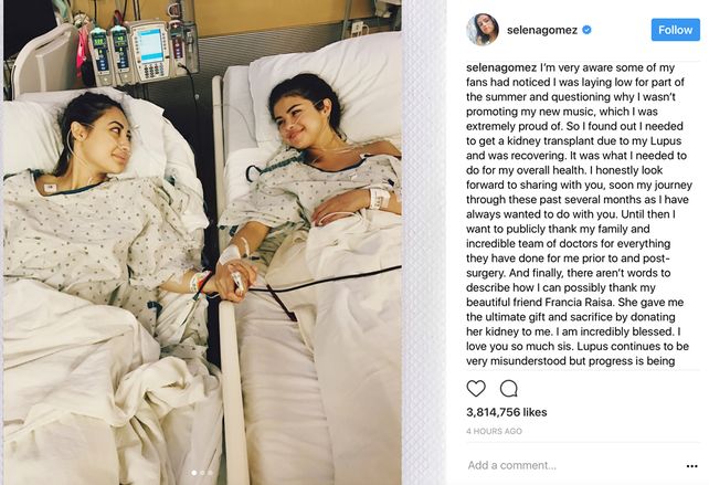 Selena Gómez recibió trasplante de riñón de Francia Raisa