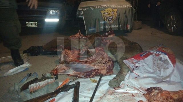 Cuatreros presos con novillo robado y faenado clandestinamente