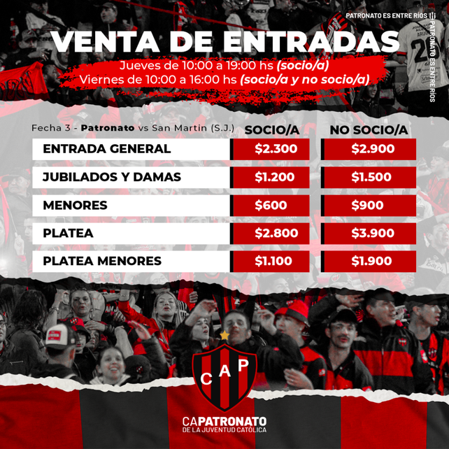 Venta de entradas para la tercera presentación de Patronato