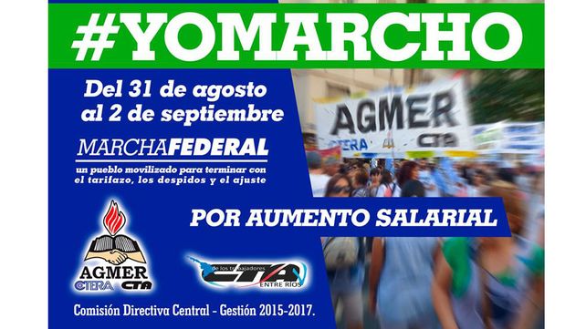 Agmer se sumará a la Marcha Federal que el jueves pasará por Paraná