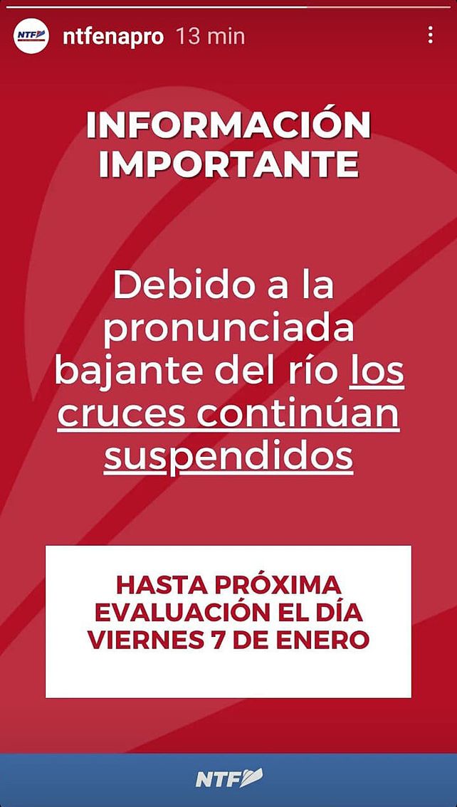 Los cruces al banquito San Andrés desde la Fluvial fueron nuevamente suspendidos