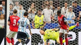 La pelota está adentro. Es el gol de Messi, para el 1 a 0 de Argentina sobre Austria.