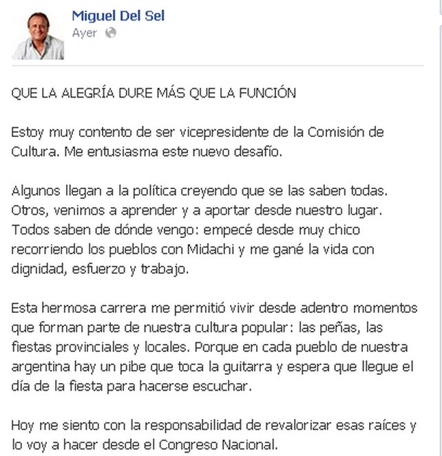 Miguel del Sel será vicepresidente de la Comisión de Cultura de la Cámara de Diputados