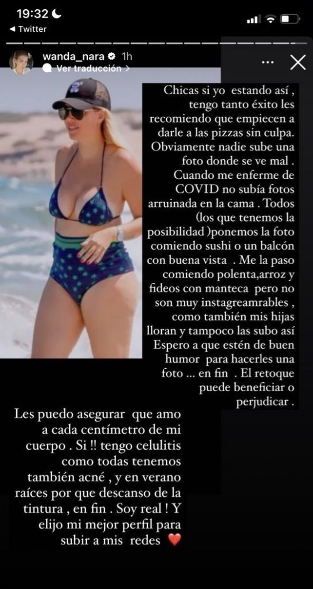 Soy real: el reflexivo posteo de Wanda Nara sobre sus fotos sin filtro en Ibiza